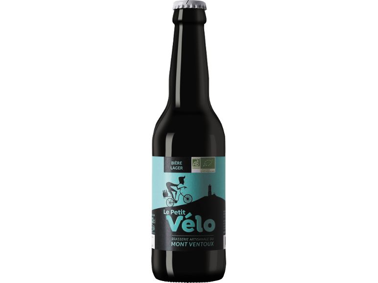 Une bouteille de bière artisanale blonde bio du Mont Ventoux.