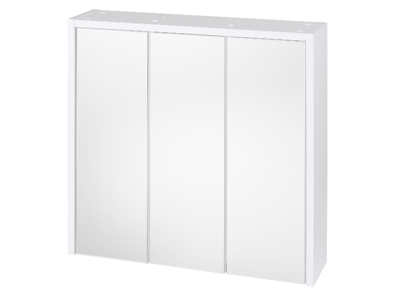 Une armoire de salle de bain blanche à trois portes.