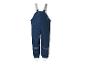 Pantalon de pluie bleu pour enfants avec bretelles et détails réfléchissants.