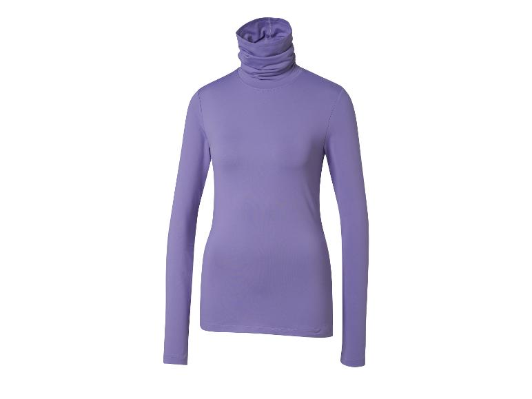 Haut à col roulé violet à manches longues sur fond blanc.