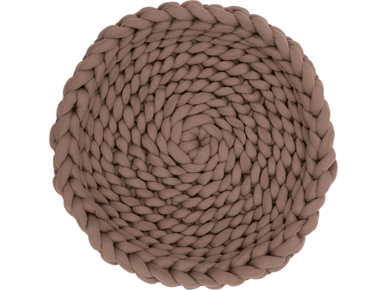 Coussin d'assise rond en grosse maille marron clair