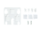 Kit de fixation: plaque de montage blanche, chevilles, bandes adhésives et vis.