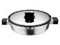 Une casserole en acier inoxydable avec un couvercle en verre.