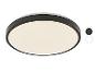 Plafonnier rond noir avec diffuseur blanc et deux options de couleur.