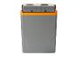 Glacière portable grise avec bord orange et deux modes d'alimentation