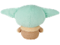Peluche verte et marron avec de grandes oreilles, vue de dos.