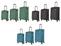 Un ensemble de trois valises de différentes couleurs, dont le vert, le noir et le bleu.