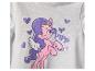 Un t-shirt gris avec une licorne rose ailée, des cœurs violets et le texte 'Pipp'.