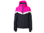 Veste de ski rose, blanche et bleu marine avec capuche et poches zippées