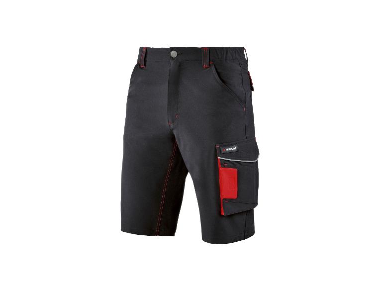 Short de travail noir avec des accents rouges et des poches latérales.