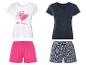 Pyjamas : hauts et shorts, motifs cœurs et fleurs.