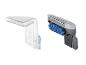 Brosse de nettoyage avec poils bleus et couvercle transparent.
