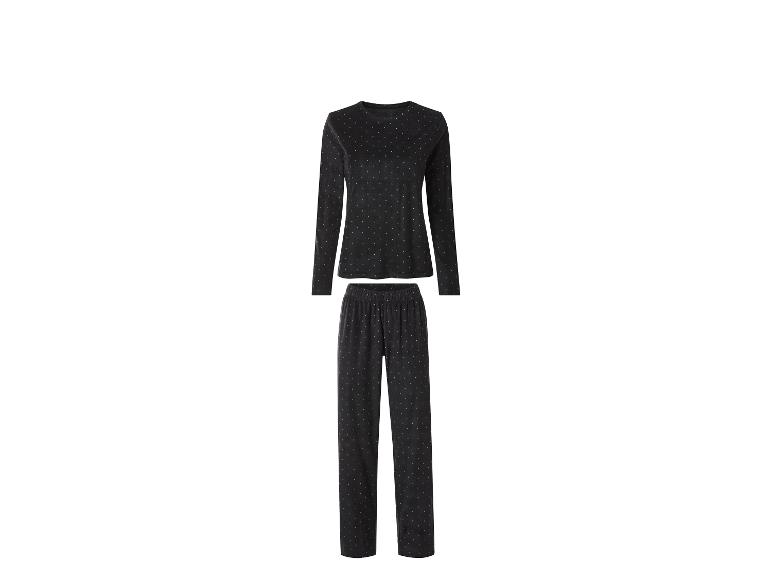 Pyjama femme noir à pois, composé d'un haut à manches longues et d'un pantalon long.