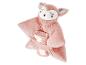 Couverture bébé rose avec tête et oreilles de renard en peluche.