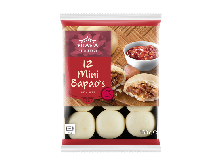 Paquet de 12 mini bapaos au bœuf, avec sauce et oignon, 168 g.