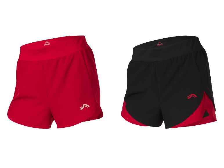 Shorts Crivit, rouges et noirs.