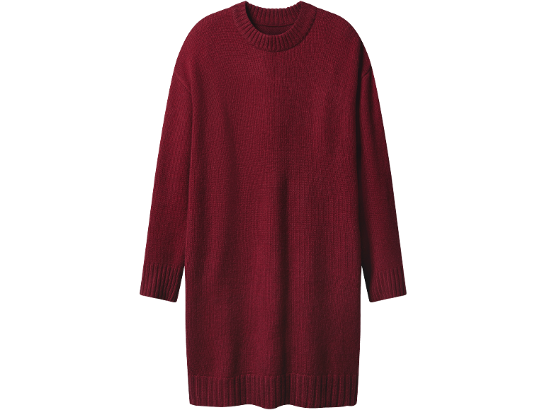 Pull rouge à manches longues avec col rond et ourlet côtelé.
