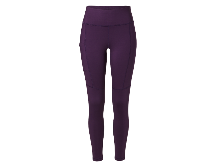 Legging de sport femme taille haute avec poches latérales, violet foncé.