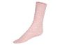 Une chaussette rose avec un motif en losanges.
