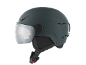 Casque de ski gris foncé avec visière et jugulaire