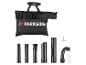 Sac de transport noir avec divers accessoires et outils pour un souffleur/aspirateur de jardin.