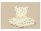 Parure de lit avec motif citrons et rayures jaunes.