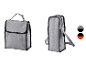 Sac de transport gris avec une bordure noire, montré en deux positions.