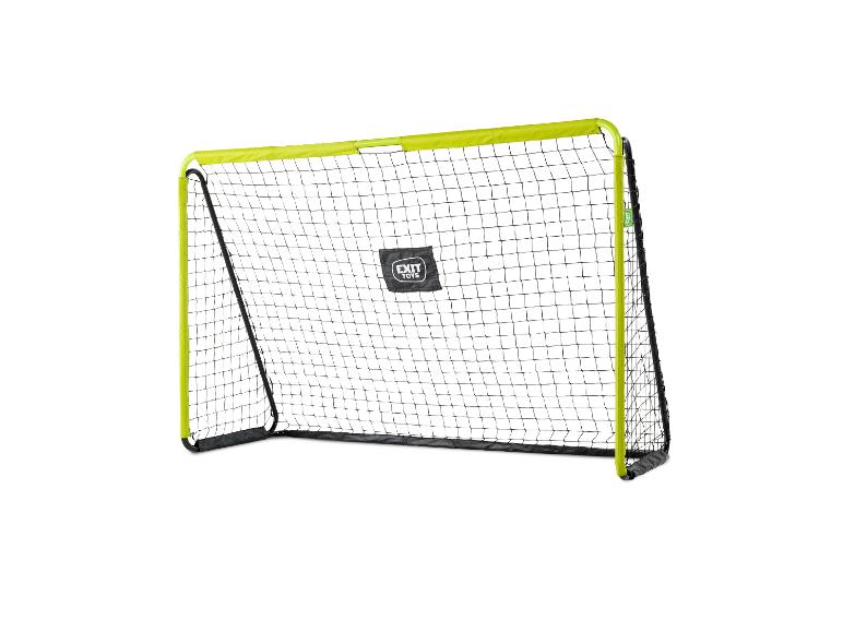 Un but de football portable EXIT Toys avec un cadre vert lime et un filet noir.