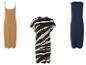 Robes estivales : modèle beige, imprimé zèbre et bleu marine.