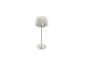Lampe de table blanche avec abat-jour plissé et base ronde.