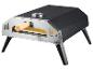Four à pizza portable noir et argenté avec poignée en bois.