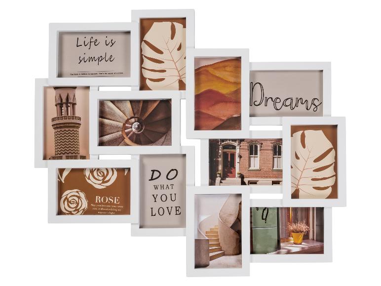 Cadre photo multiple blanc avec des citations inspirantes et des images de nature, y compris « Life is simple » et « Dreams ».