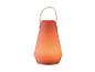 Lanterne lumineuse orange avec anse en cuir.