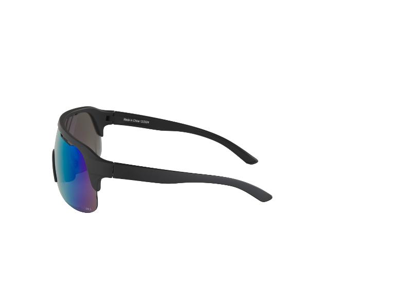 Lunettes de soleil noires avec des verres bleus.