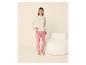 Fille en haut à manches longues beige clair avec cœur rose et pantalon de pyjama rose
