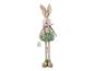 Un lapin de Pâques en peluche avec de longues pattes et une étiquette 'Happy Easter'.