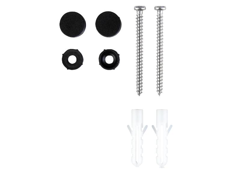 Vis, chevilles et capuchons en plastique pour la fixation.