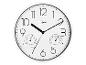 Horloge murale blanche avec thermomètre et hygromètre intégrés.