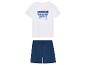 Pyjama Little Gap : t-shirt blanc, short bleu marine, thème marin.
