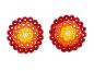 Deux motifs ronds de perles en rouge, orange et jaune