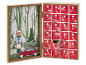 Calendrier de l'Avent en bois avec 24 tiroirs rouges et une scène de Noël.