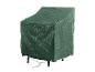 Housse de protection verte pour mobilier de jardin, placée sur une chaise.