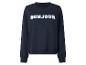 Sweat-shirt bleu marine avec inscription blanche « BONJOUR » sur la poitrine.