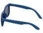 Lunettes de soleil bleues avec verres gris, vues de dessus.