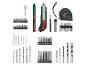 Assortiment d'outils Parkside : mètre ruban, cutter, forets et embouts de tournevis.