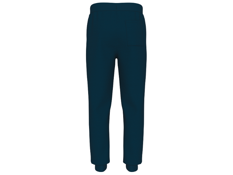 Pantalon de survêtement bleu foncé avec poche arrière, vu de dos.
