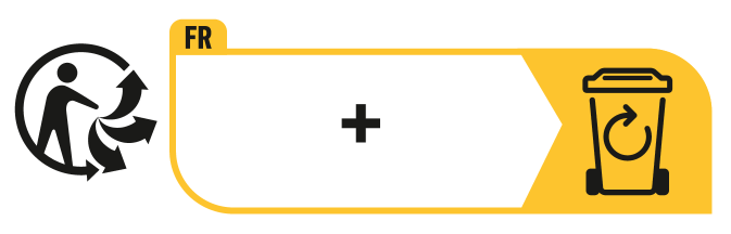 Label de recyclage FR : Personne jetant des déchets + poubelle de recyclage.