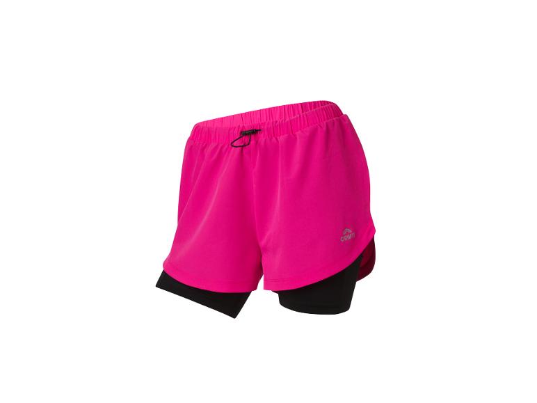 Short de running Crivit rose pour femme avec short intégré.