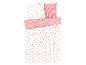 Parure de lit avec motif fraises et carreaux Vichy rose.