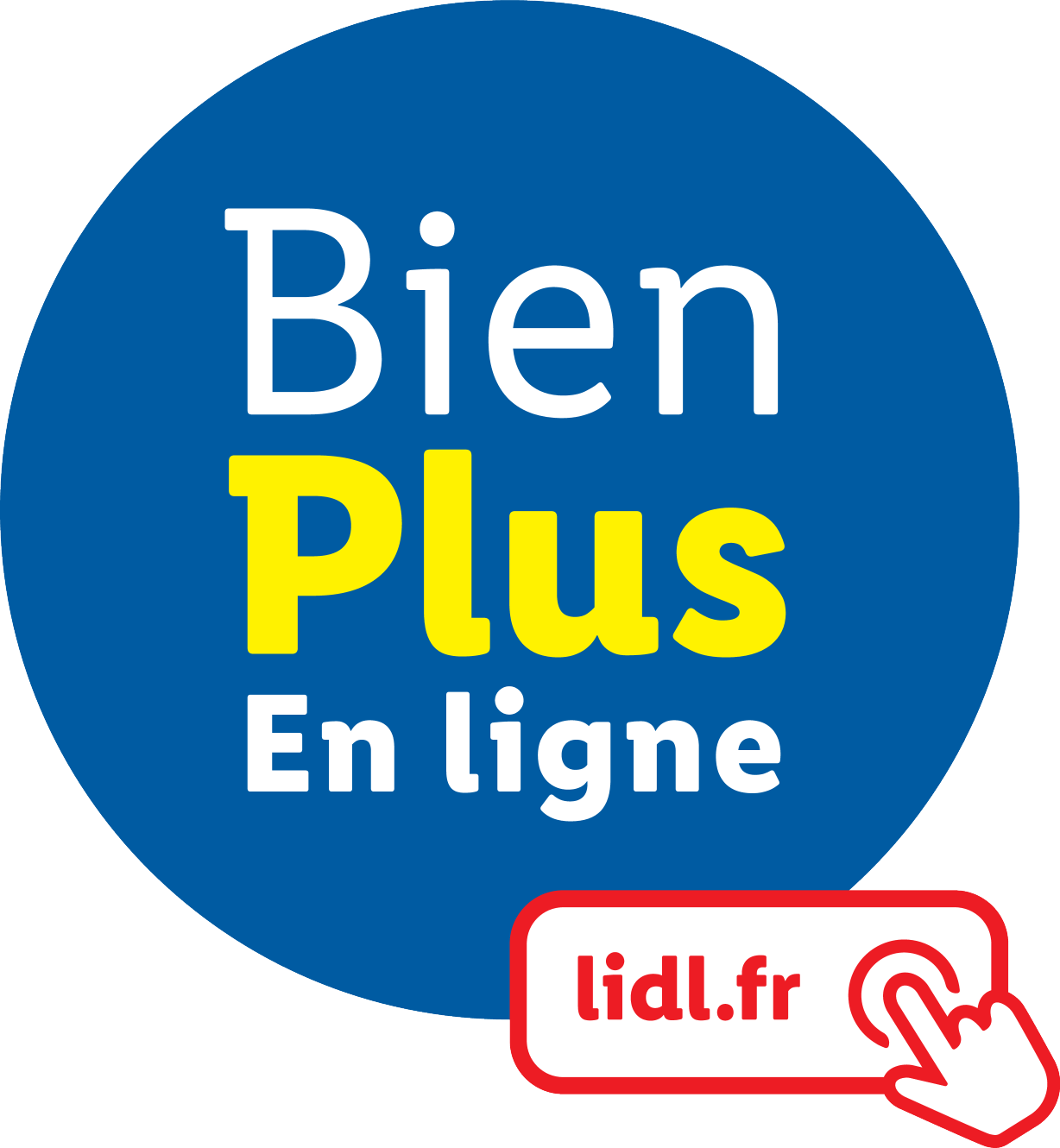 Sceau bleu avec le texte « Bien Plus En ligne » et un bouton « .fr » avec une icône de clic.